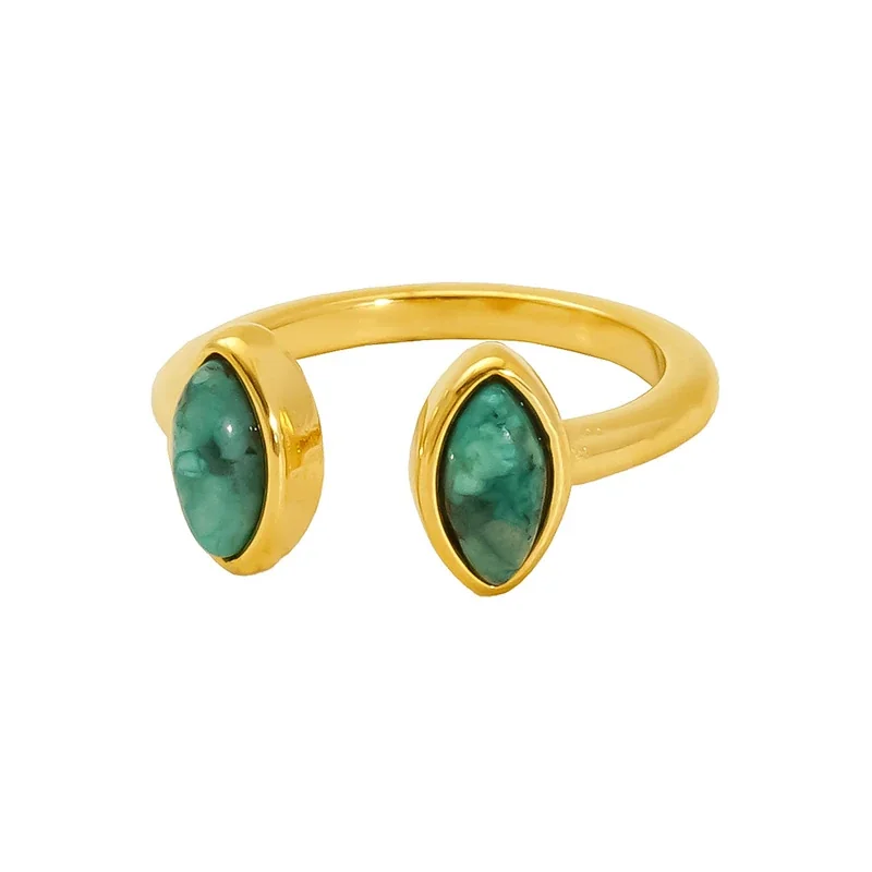 Sculptural 18K Gold-Plated Bezel Teardrop Open Ring