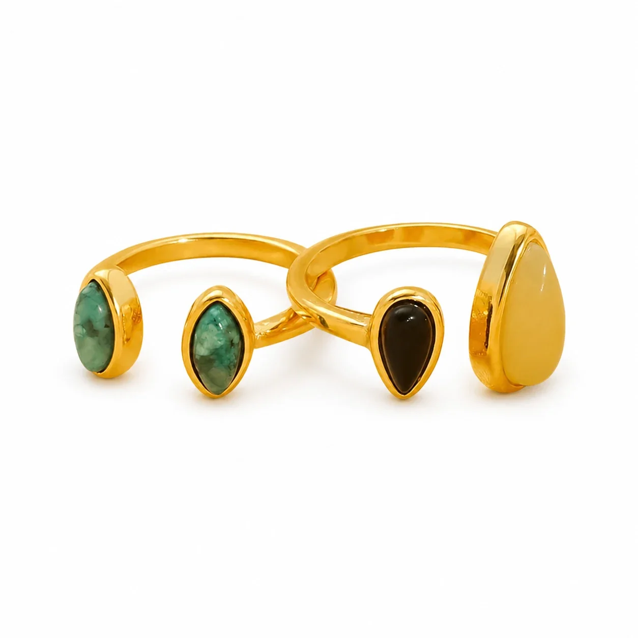 Sculptural 18K Gold-Plated Bezel Teardrop Open Ring