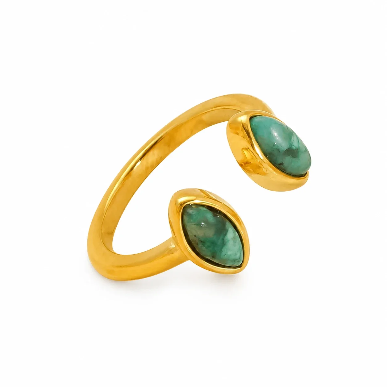 Sculptural 18K Gold-Plated Bezel Teardrop Open Ring