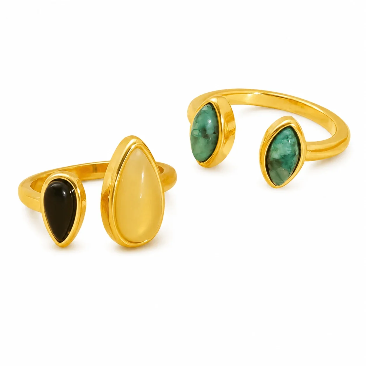 Sculptural 18K Gold-Plated Bezel Teardrop Open Ring