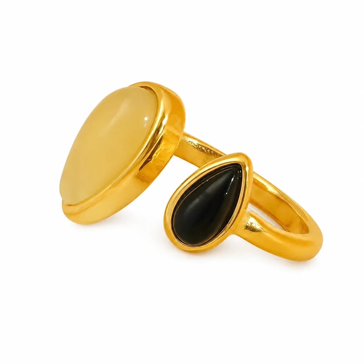 Sculptural 18K Gold-Plated Bezel Teardrop Open Ring