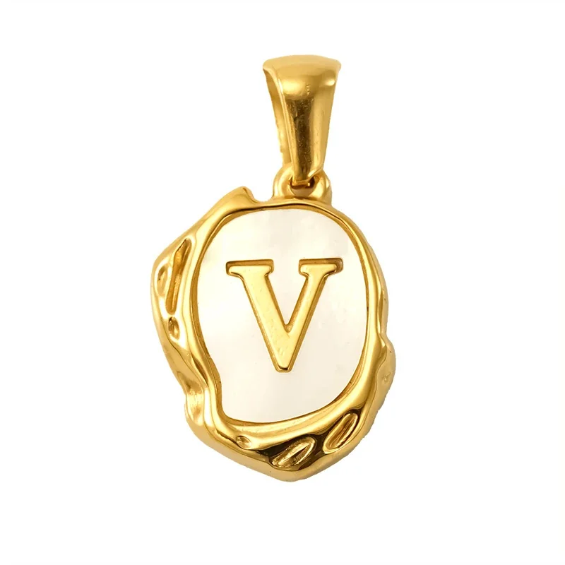 Personalised Gold-Plated Shell Initial Pendant - Gold Shell Letter V