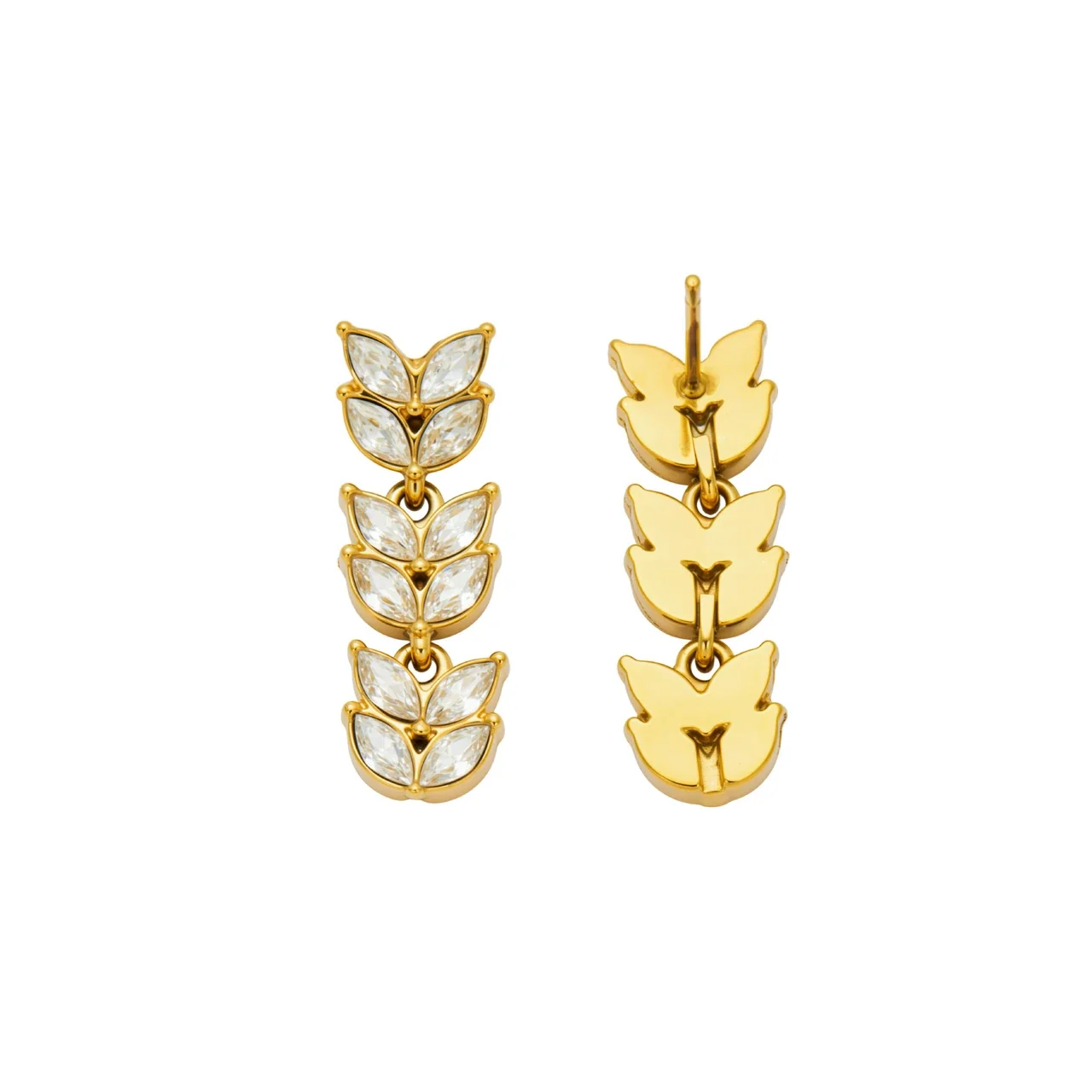 Radiant Gold PVD 316L Stainless Steel Wheat Marquise CZ Drop Earrings