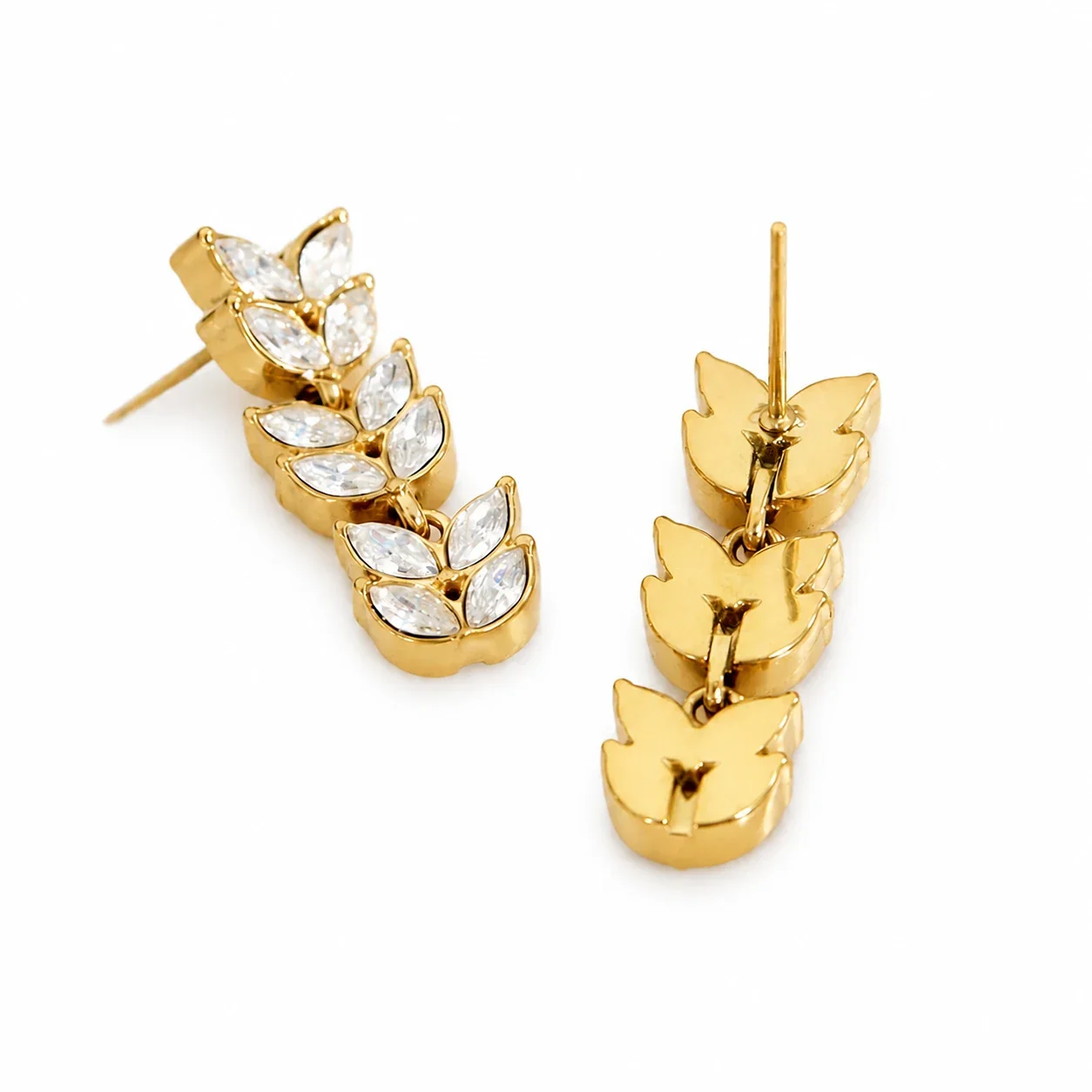 Radiant Gold PVD 316L Wheat Marquise CZ Drop Earrings