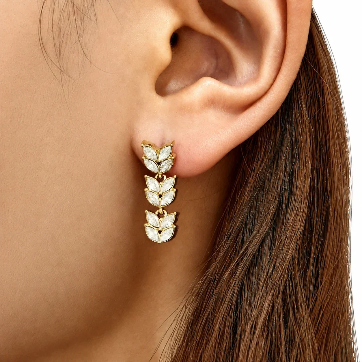 Radiant Gold PVD 316L Wheat Marquise CZ Drop Earrings