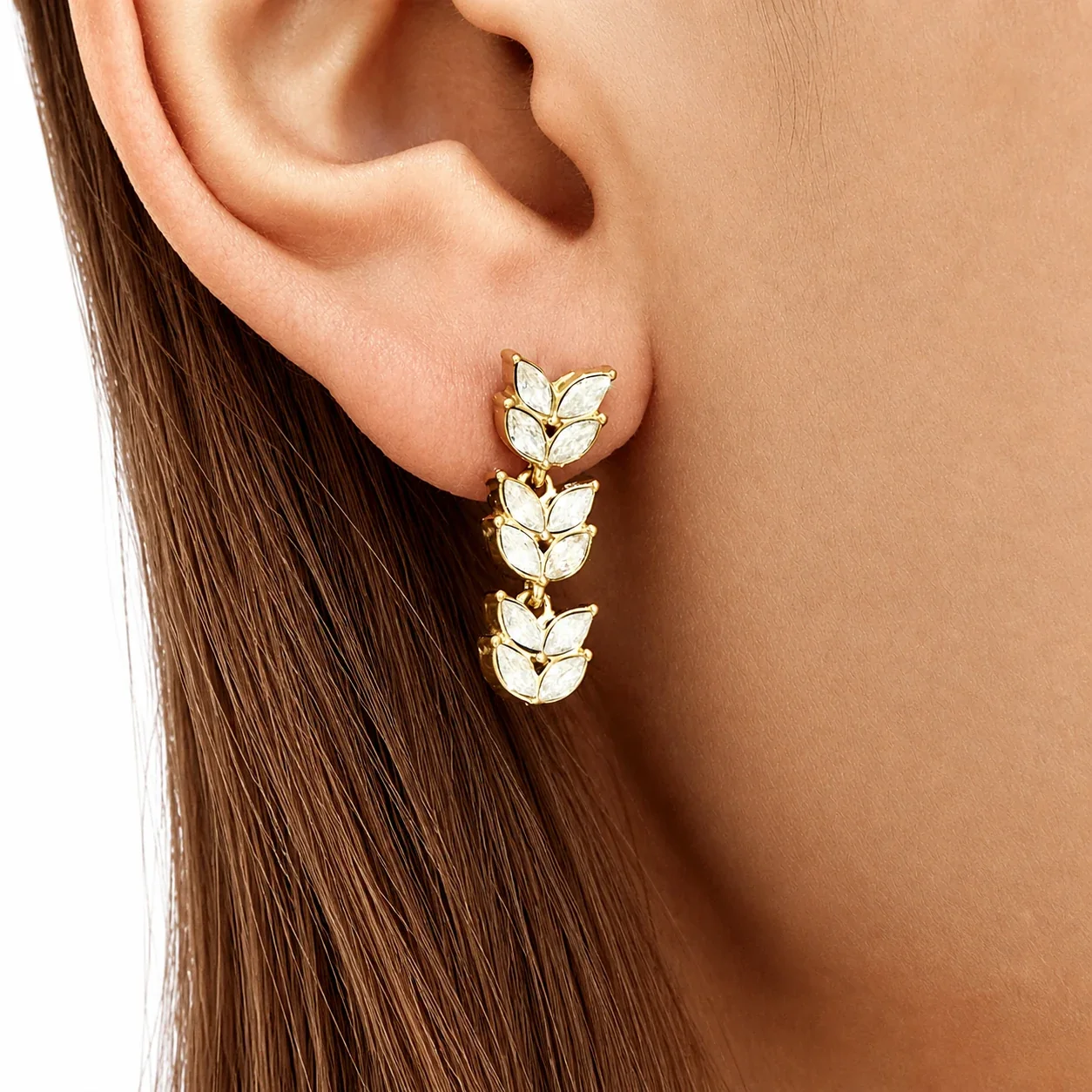 Radiant Gold PVD 316L Wheat Marquise CZ Drop Earrings