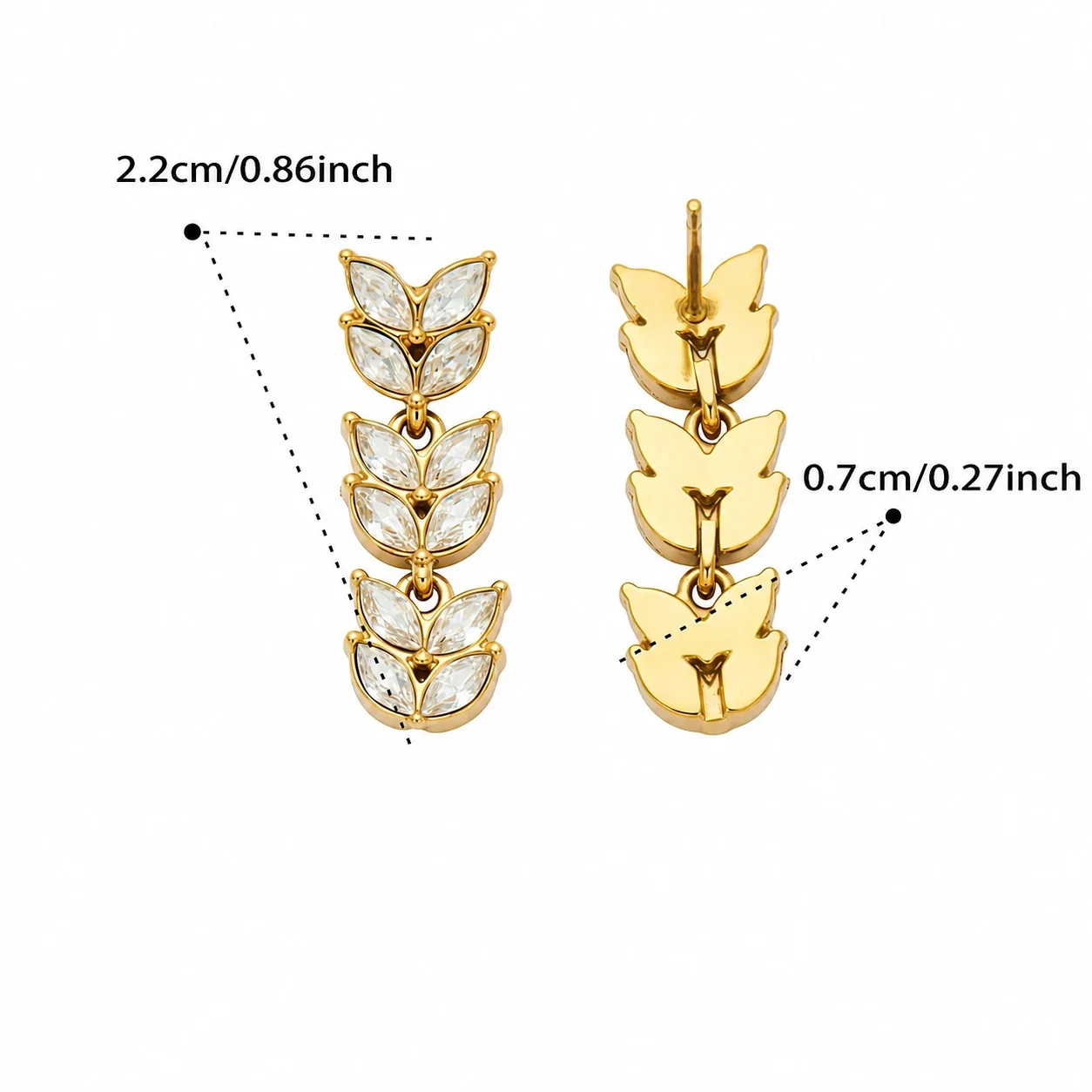 Radiant Gold PVD 316L Wheat Marquise CZ Drop Earrings - Gold