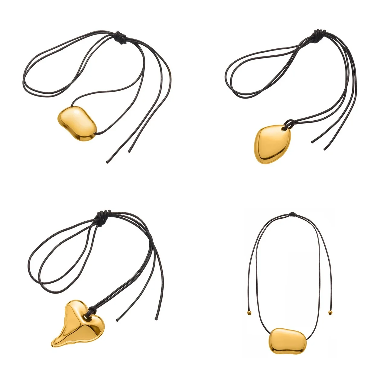 Artful Gold-Plated Blob Heart Black Cord Pendant Necklace