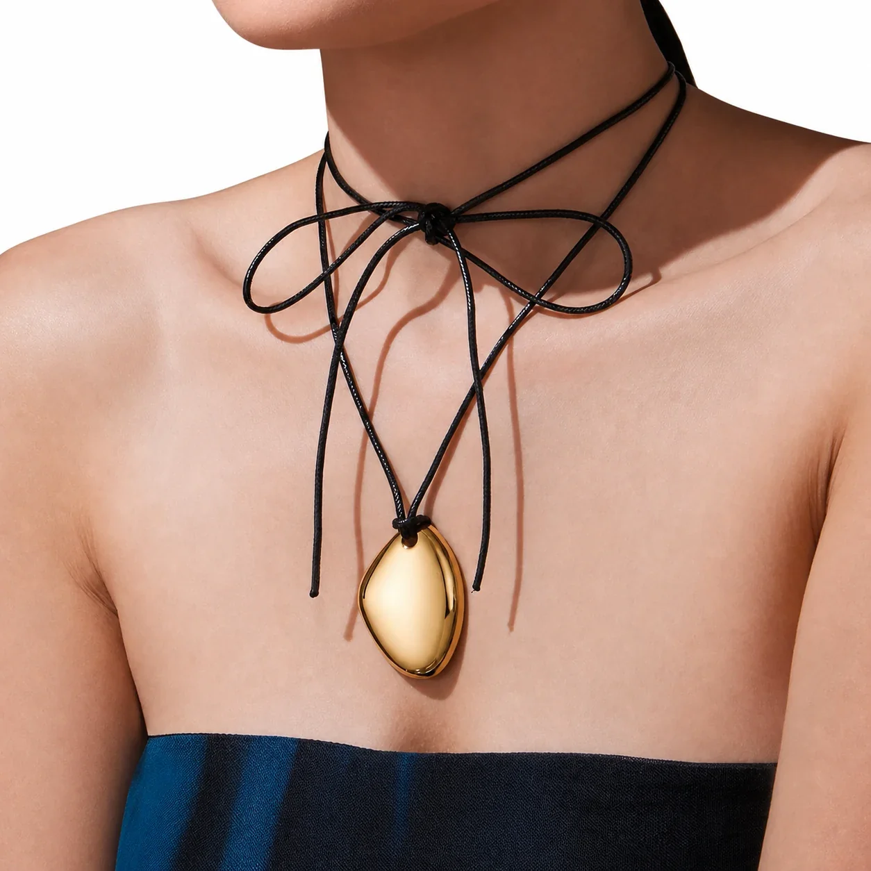 Artful Gold-Plated Blob Heart Black Cord Pendant Necklace