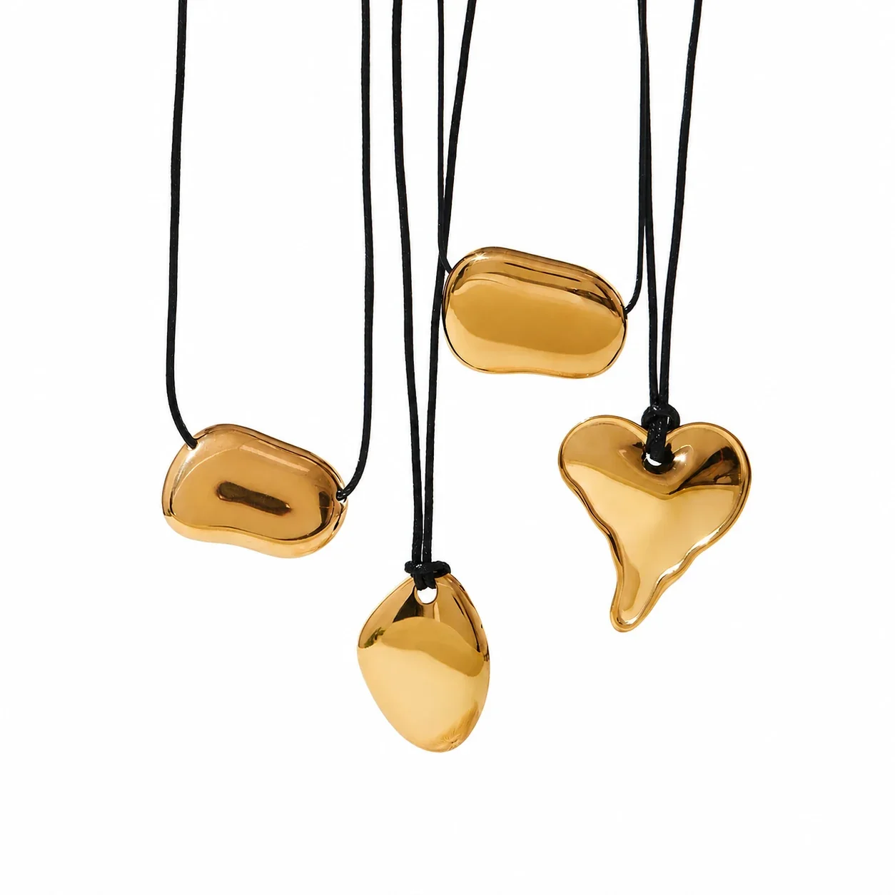 Artful Gold-Plated Blob Heart Black Cord Pendant Necklace