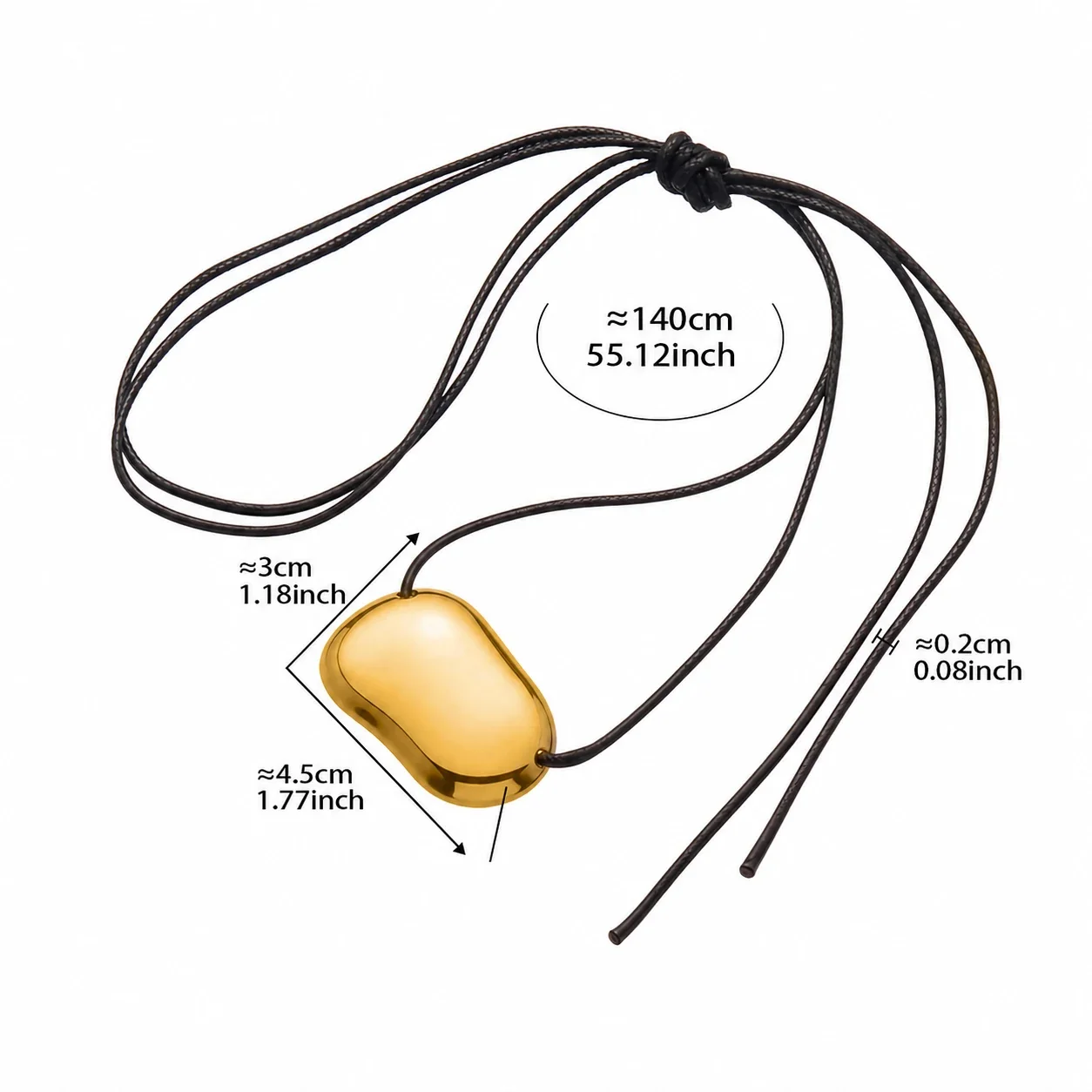 Artful Gold-Plated Blob Heart Black Cord Pendant Necklace - Gold Rounded cm