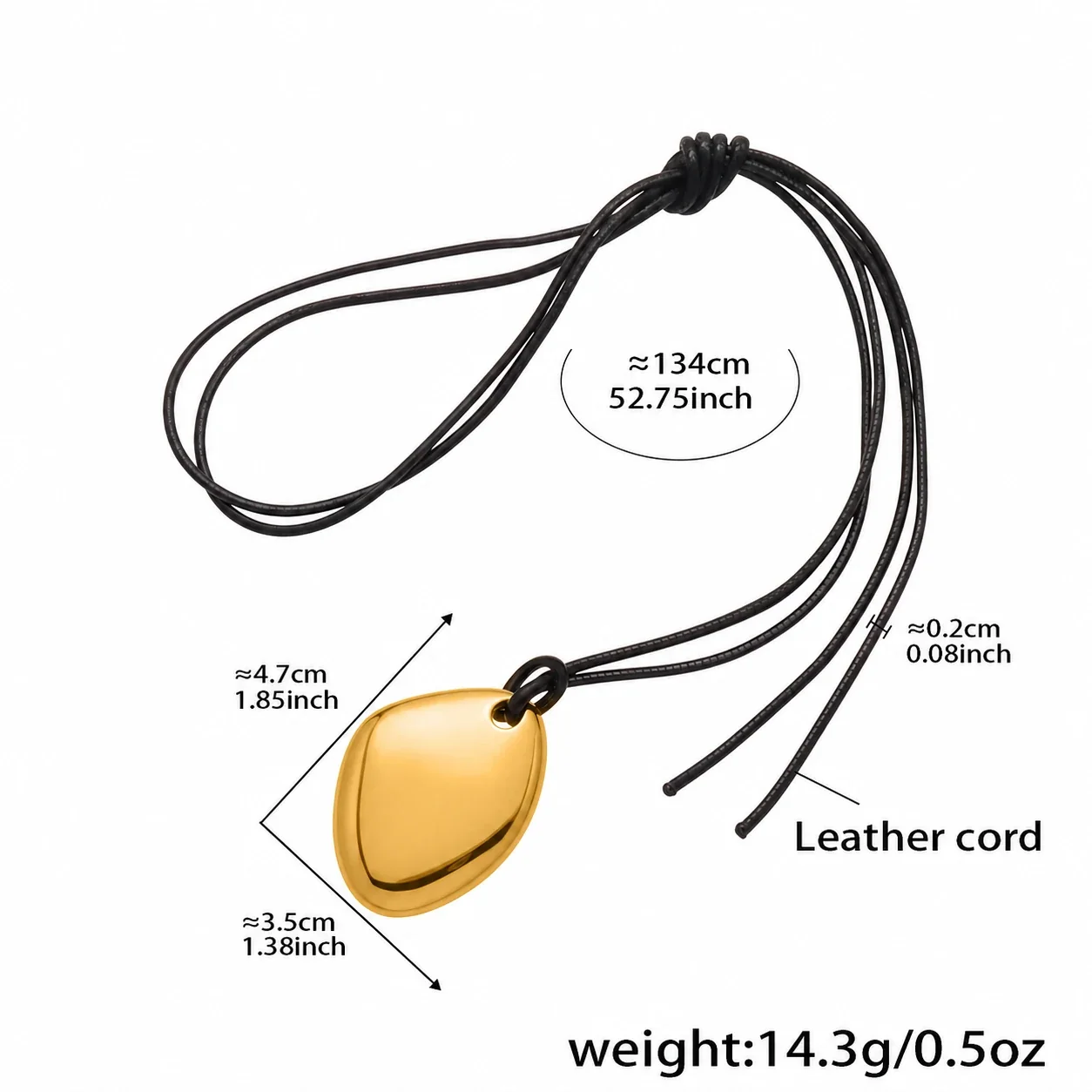 Artful Gold-Plated Blob Heart Black Cord Pendant Necklace - Silver Oval cm