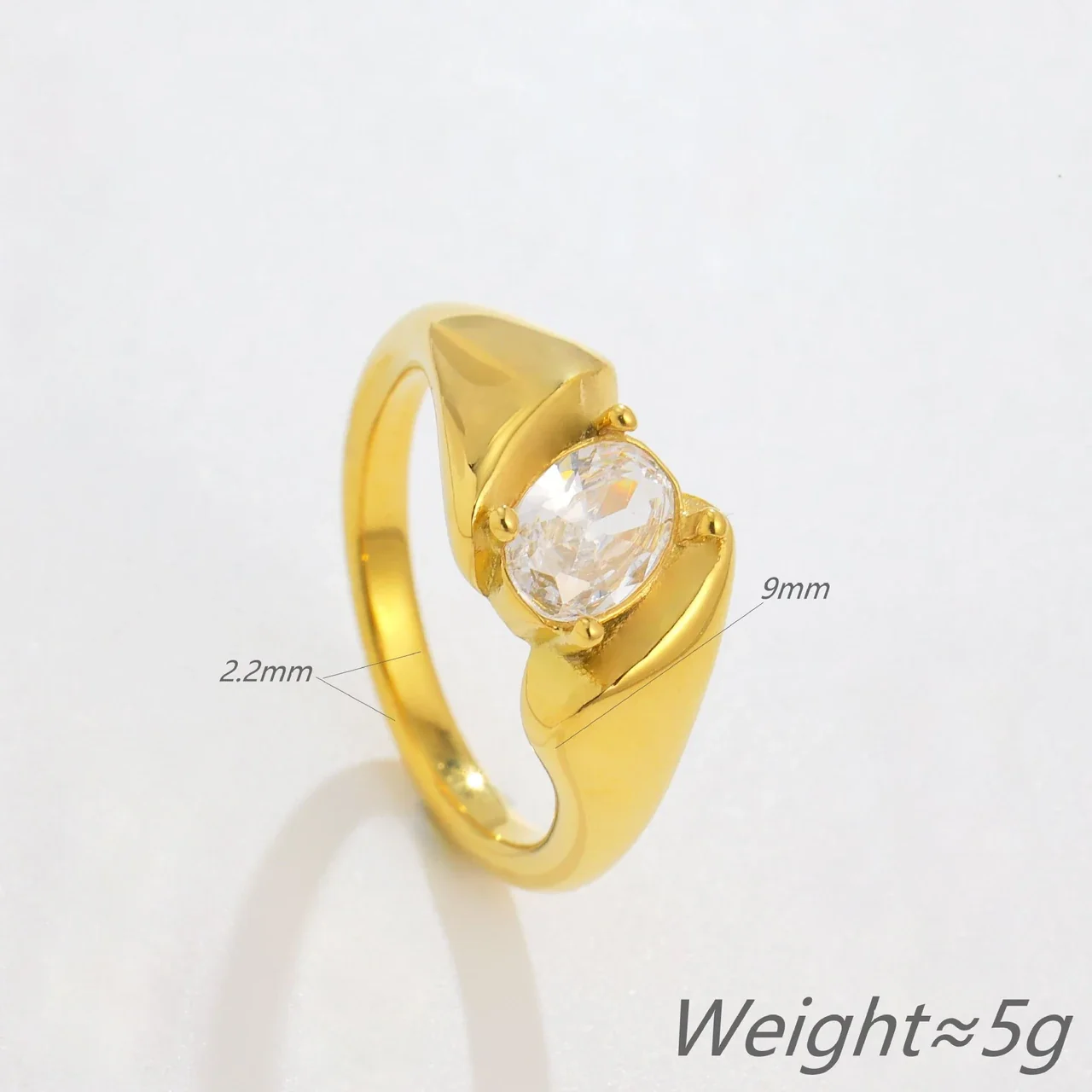 Oval Crystal Twisted Shoulder Ring in Stainless Steel