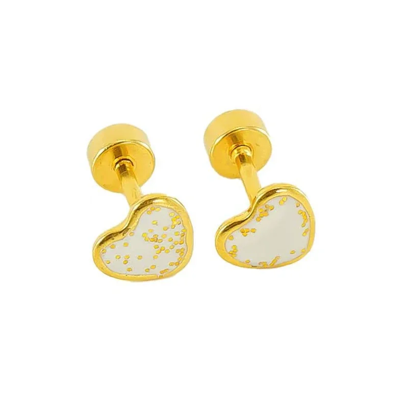 Sweet 18K Gold-Plated Enamel Speckle Heart Stud Earrings