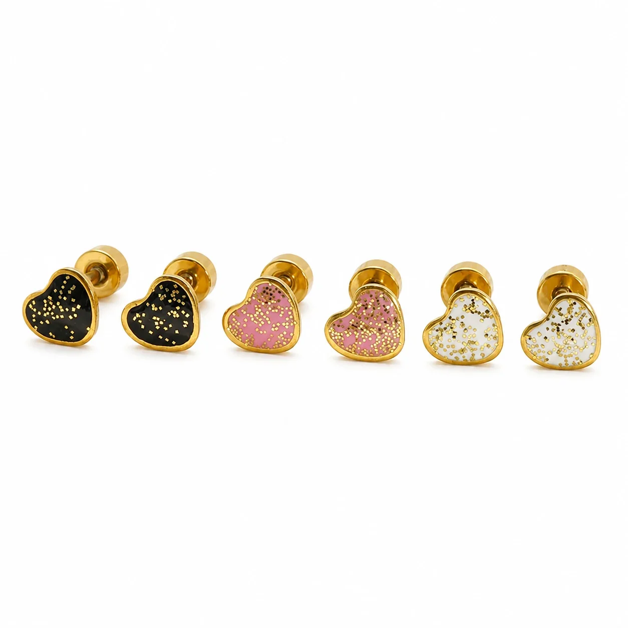 Sweet 18K Gold-Plated Enamel Speckle Heart Stud Earrings