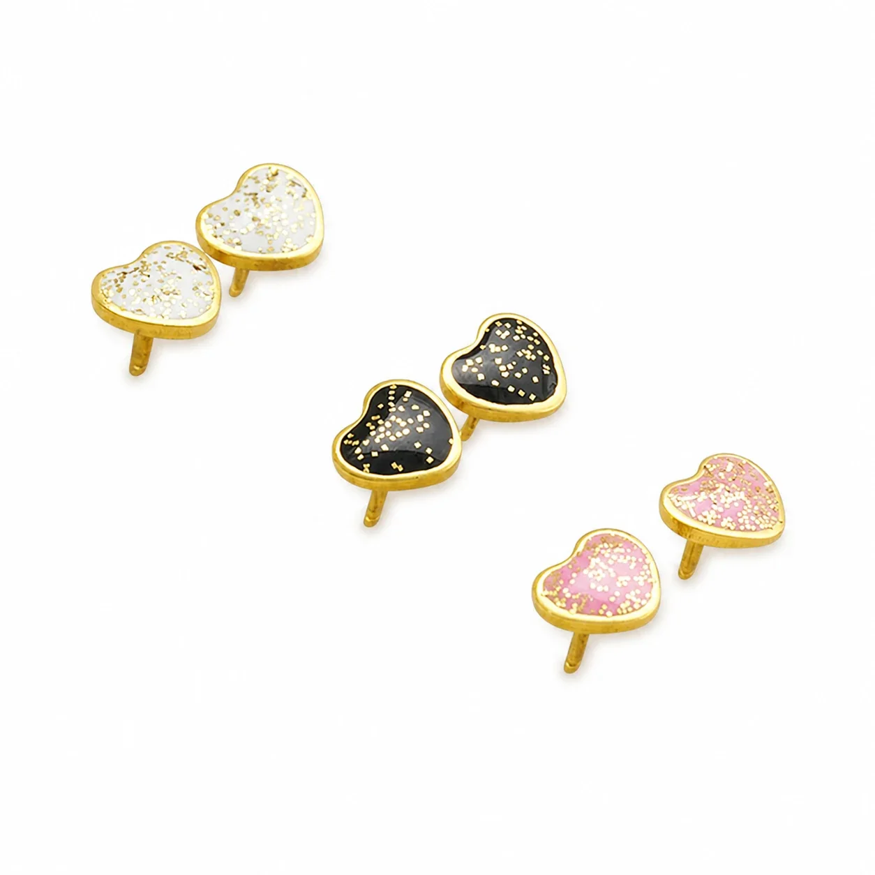 Sweet 18K Gold-Plated Enamel Speckle Heart Stud Earrings