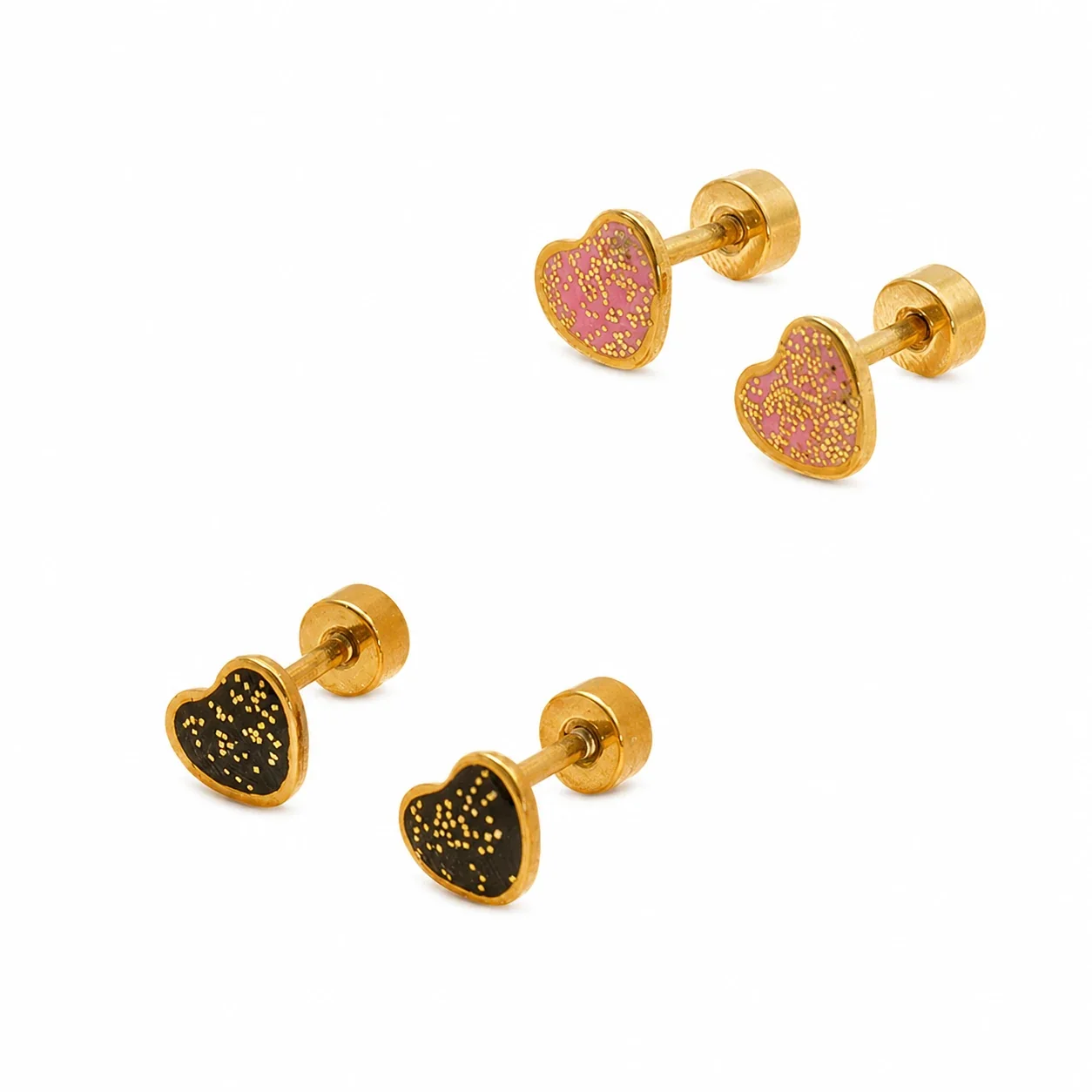 Sweet 18K Gold-Plated Enamel Speckle Heart Stud Earrings