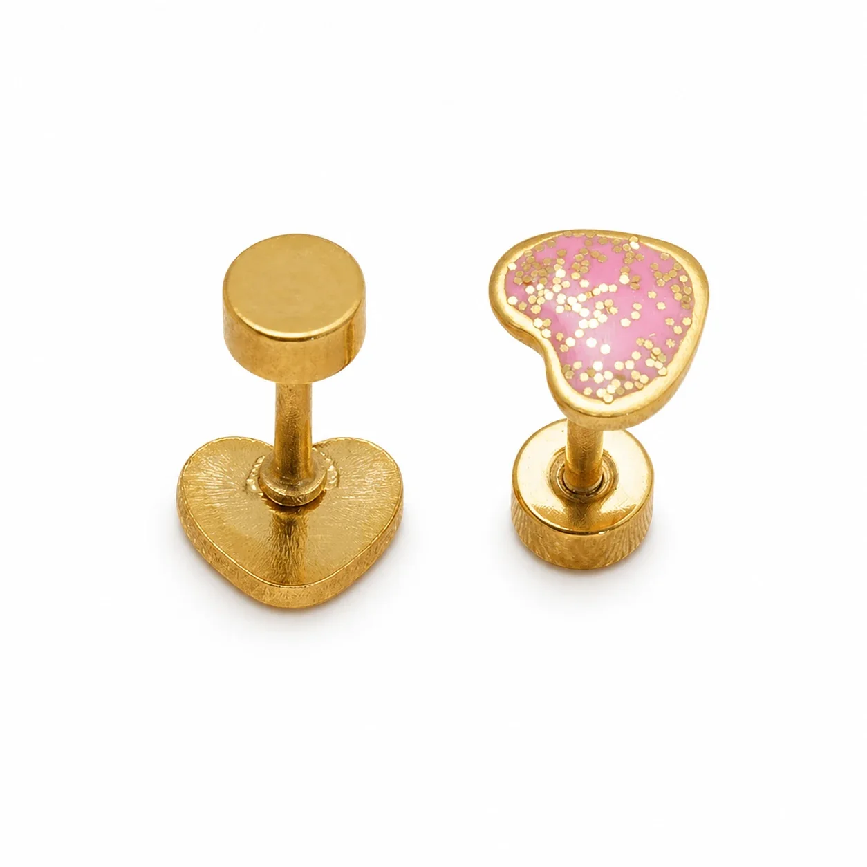 Sweet 18K Gold-Plated Enamel Speckle Heart Stud Earrings