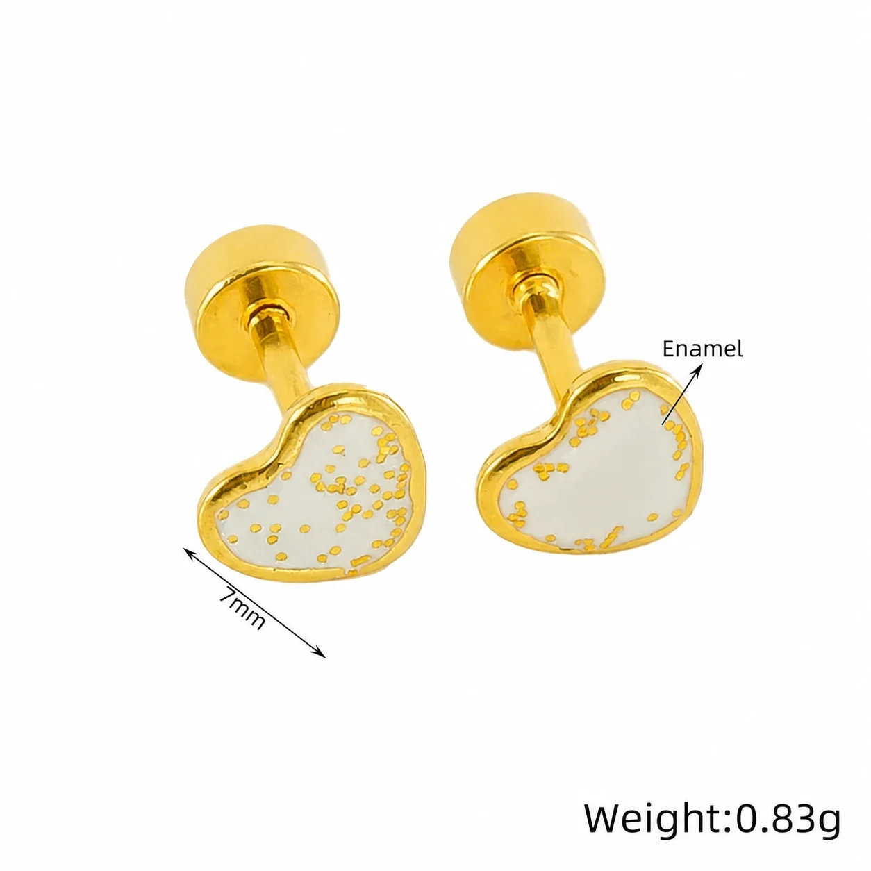 Sweet 18K Gold-Plated Enamel Speckle Heart Stud Earrings - Gold Black Enamel