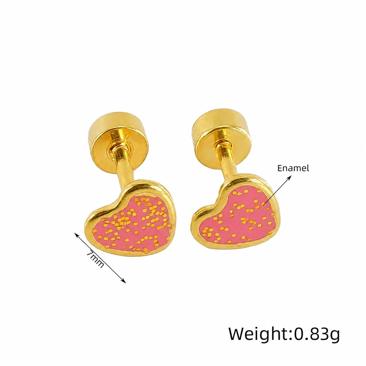 Sweet 18K Gold-Plated Enamel Speckle Heart Stud Earrings - Gold Pink Enamel