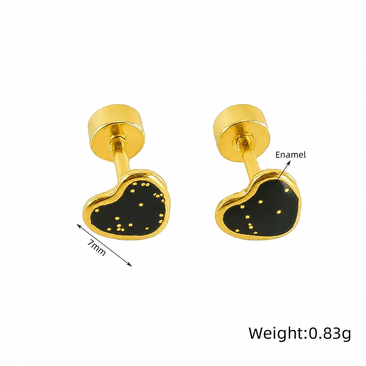 Sweet 18K Gold-Plated Enamel Speckle Heart Stud Earrings - Gold White Enamel