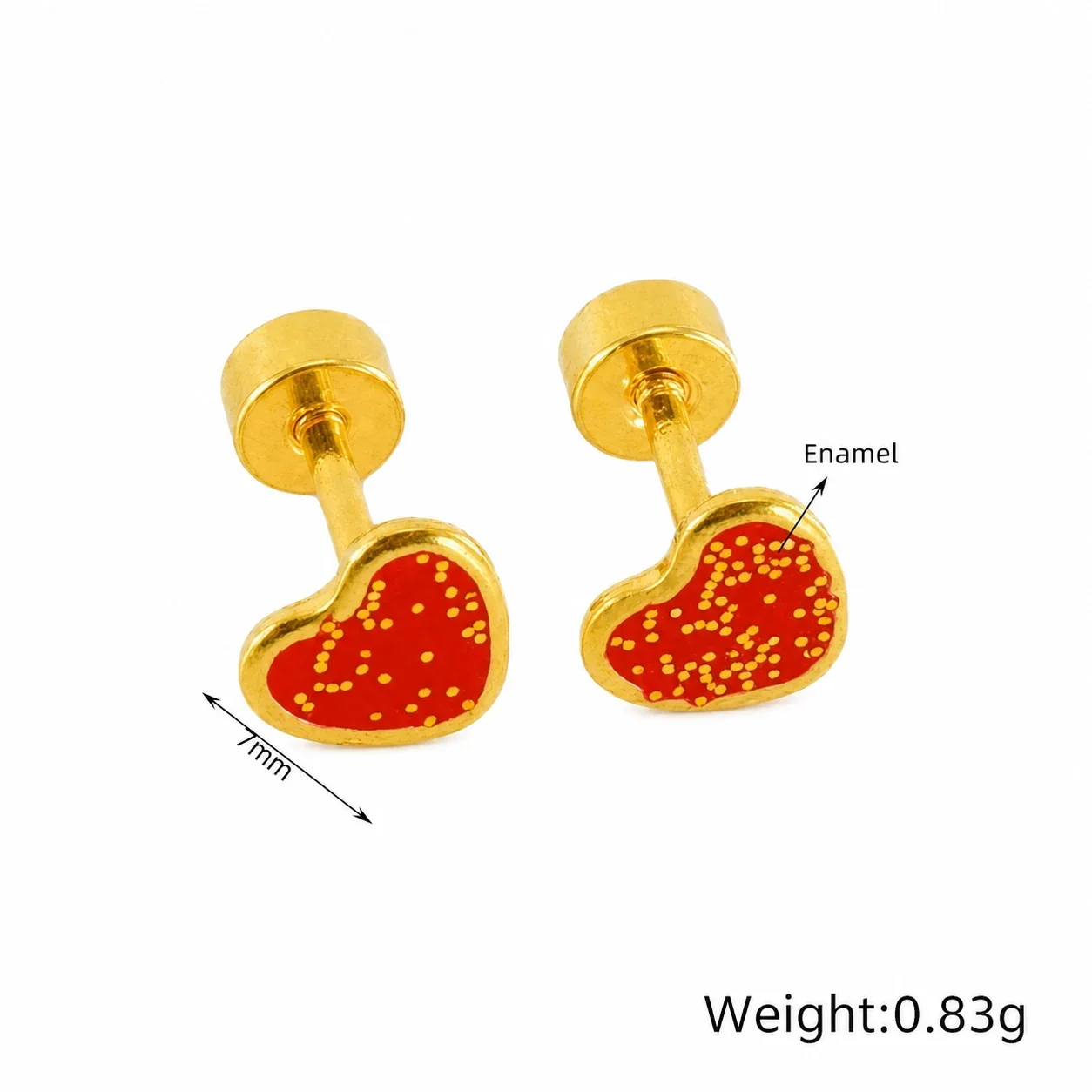 Sweet 18K Gold-Plated Enamel Speckle Heart Stud Earrings - Gold Enamel