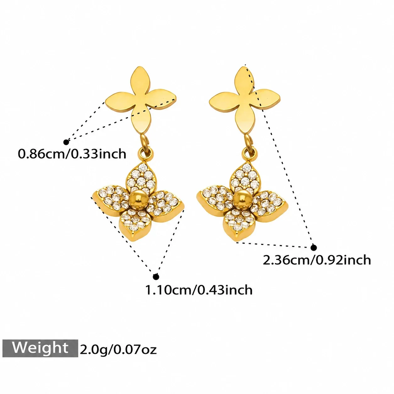 Photo produit : Parure de bijoux à motifs floraux pavés, acier plaqué or 18K
