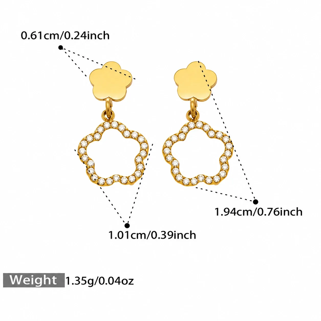 Photo produit : Parure de bijoux à motifs floraux pavés, acier plaqué or 18K