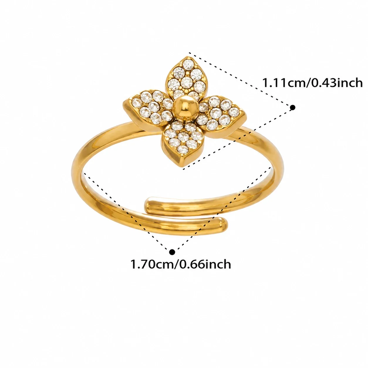 Photo produit : Parure de bijoux à motifs floraux pavés, acier plaqué or 18K