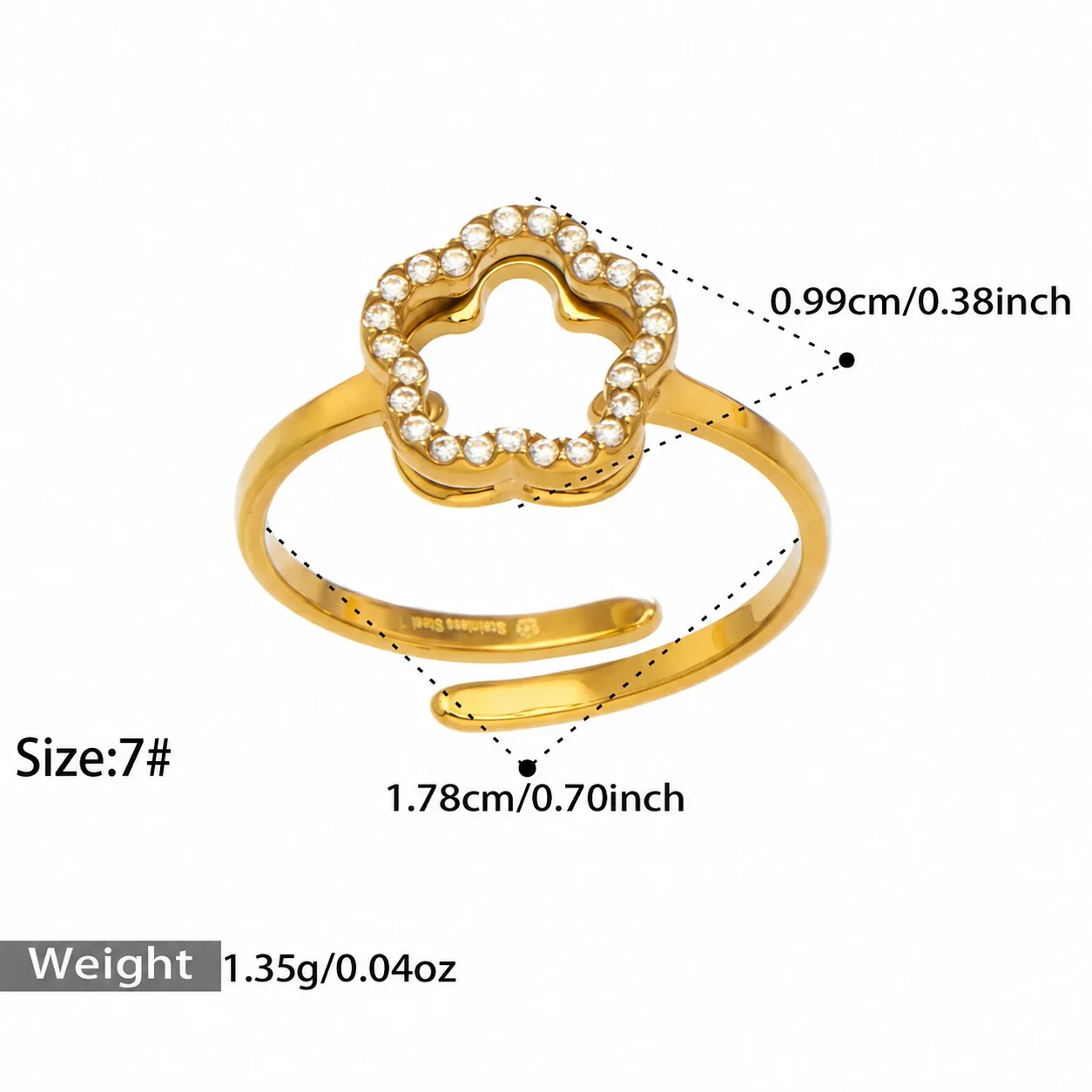 Photo produit : Parure de bijoux à motifs floraux pavés, acier plaqué or 18K