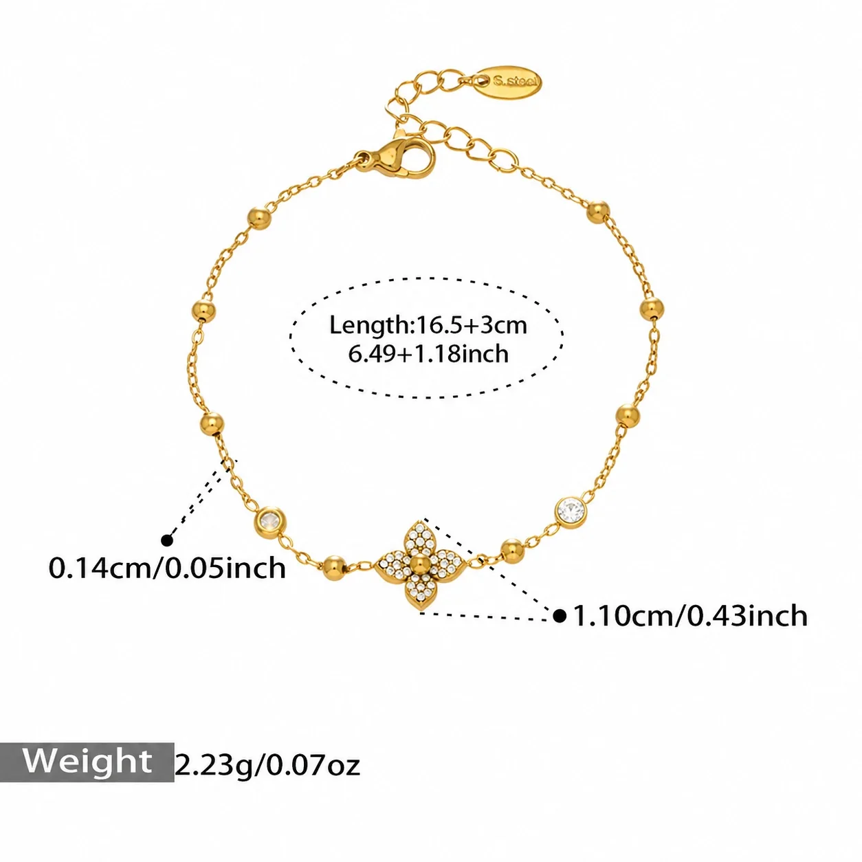 Photo produit : Parure de bijoux à motifs floraux pavés, acier plaqué or 18K