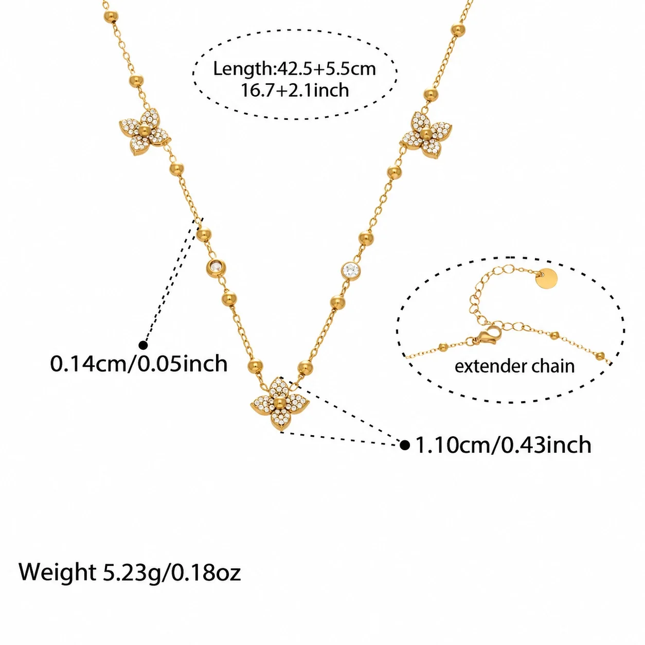 Photo produit : Parure de bijoux à motifs floraux pavés, acier plaqué or 18K