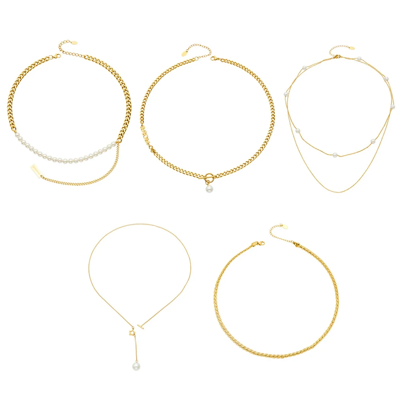 Necklace with Pearl-Effect Beads and 18K Gold Plating
