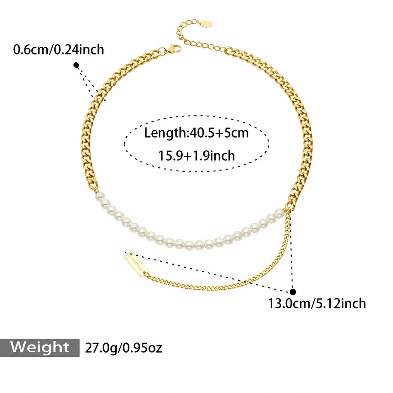 Necklace with Pearl-Effect Beads and 18K Gold Plating - Gold Pearl-Effect, 40.5+5 cm
