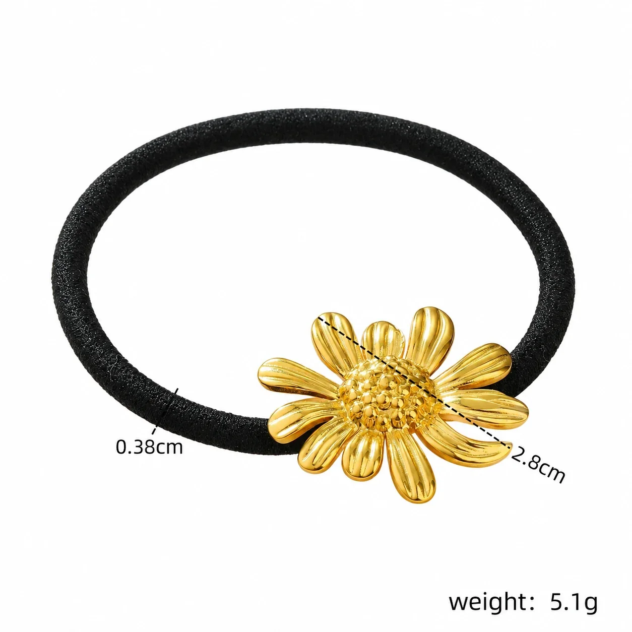 Photo produit : Hair Tie with Ribbed Daisy Motif, Gold-Plated Stainless Steel