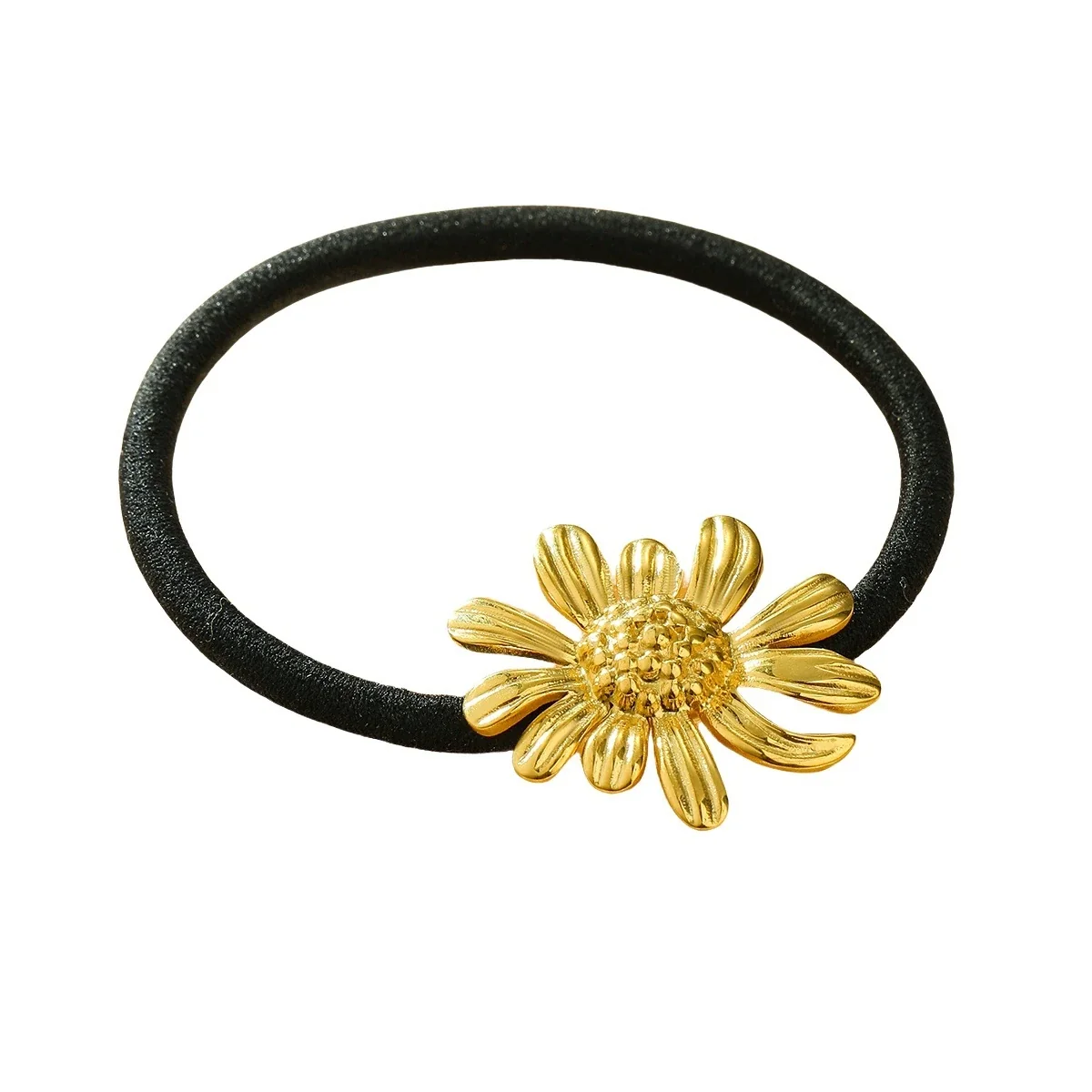 Photo produit : Hair Tie with Ribbed Daisy Motif, Gold-Plated Stainless Steel