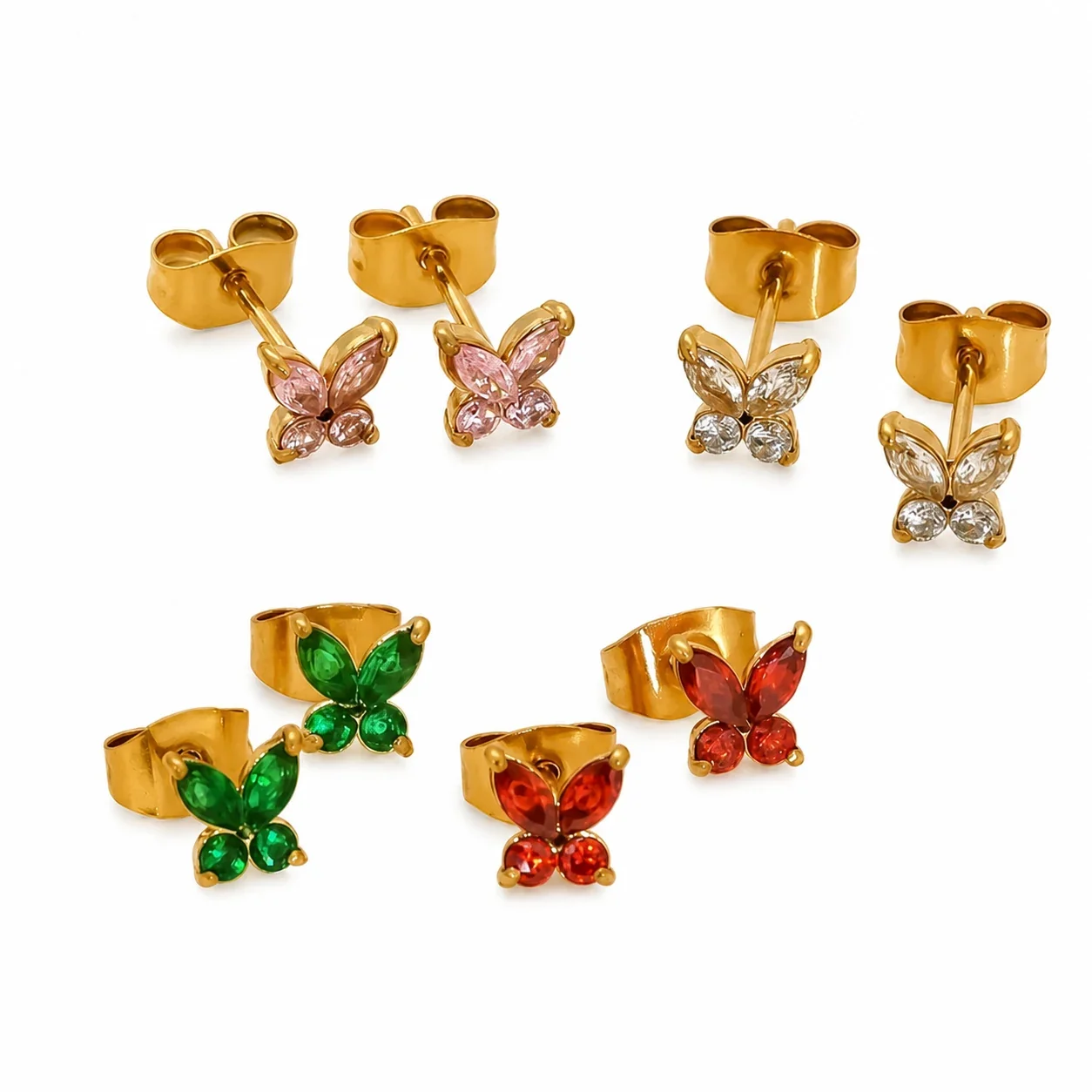 Petite Gold-Tone Marquise CZ Butterfly Stud Earrings