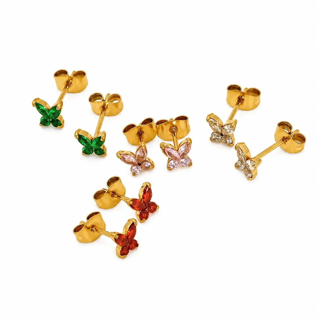 Petite Gold-Tone Marquise CZ Butterfly Stud Earrings