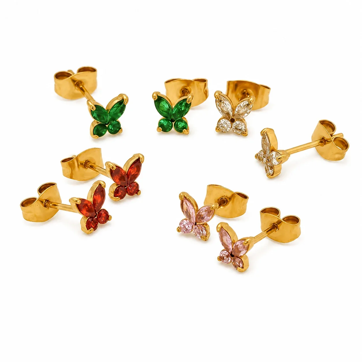 Petite Gold-Tone Marquise CZ Butterfly Stud Earrings