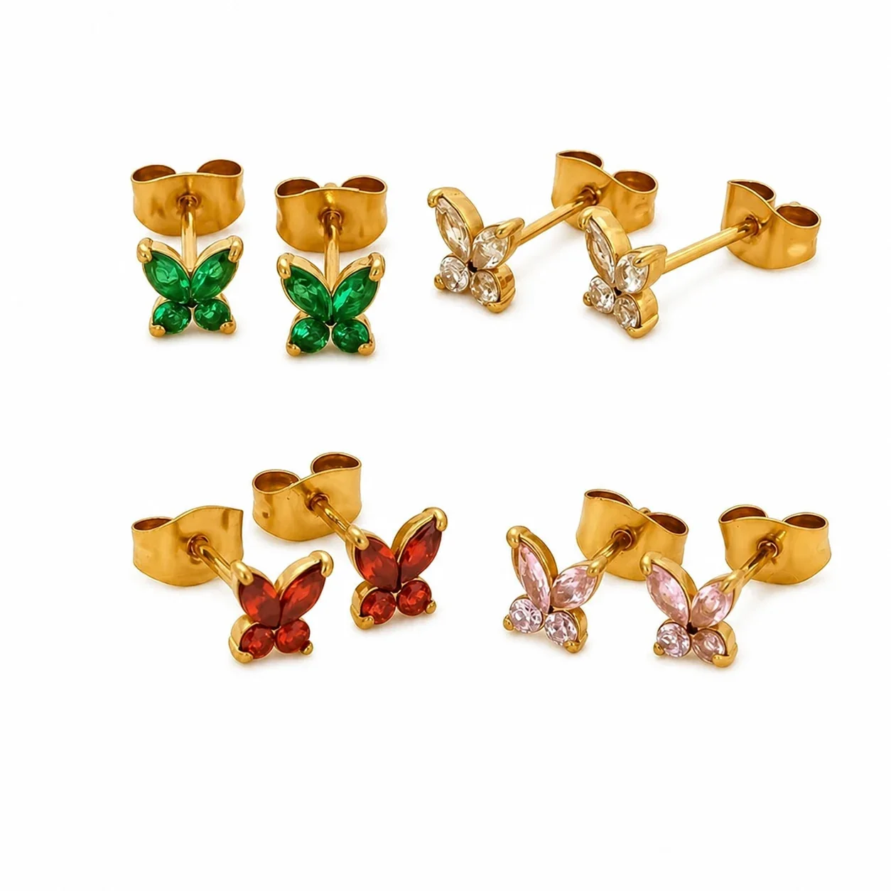 Petite Gold-Tone Marquise CZ Butterfly Stud Earrings