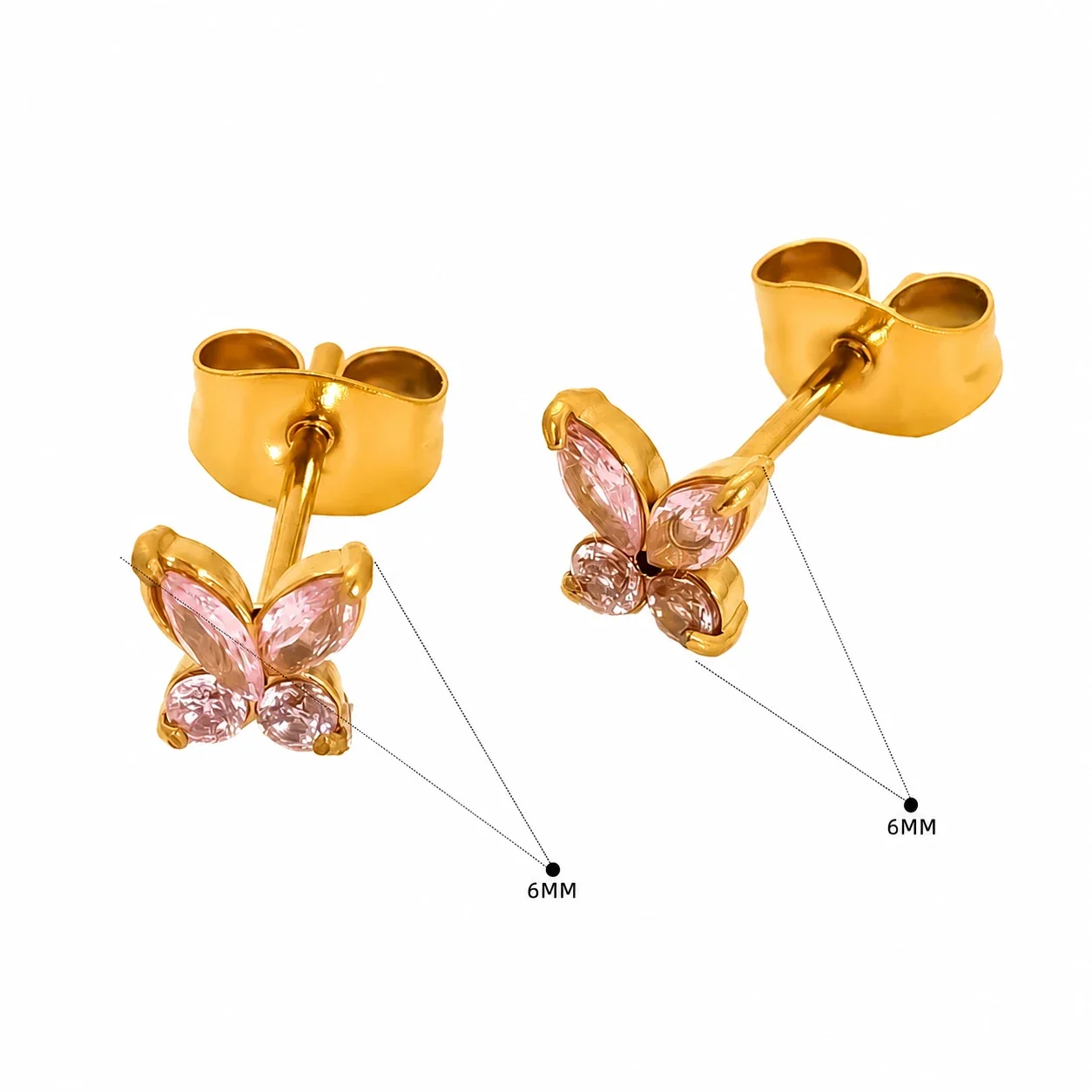Petite Gold-Tone Marquise CZ Butterfly Stud Earrings - Pink