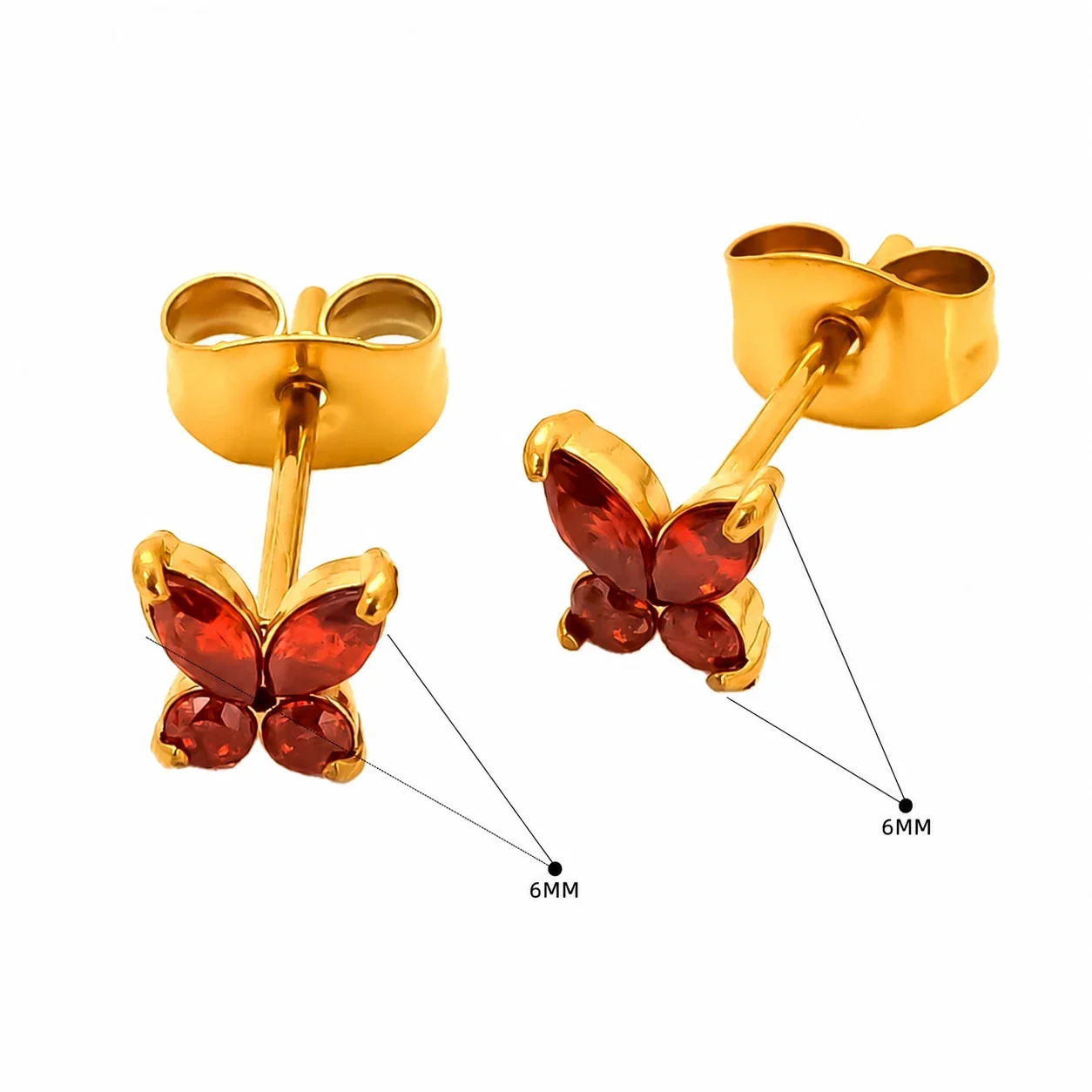 Petite Gold-Tone Marquise CZ Butterfly Stud Earrings - Red