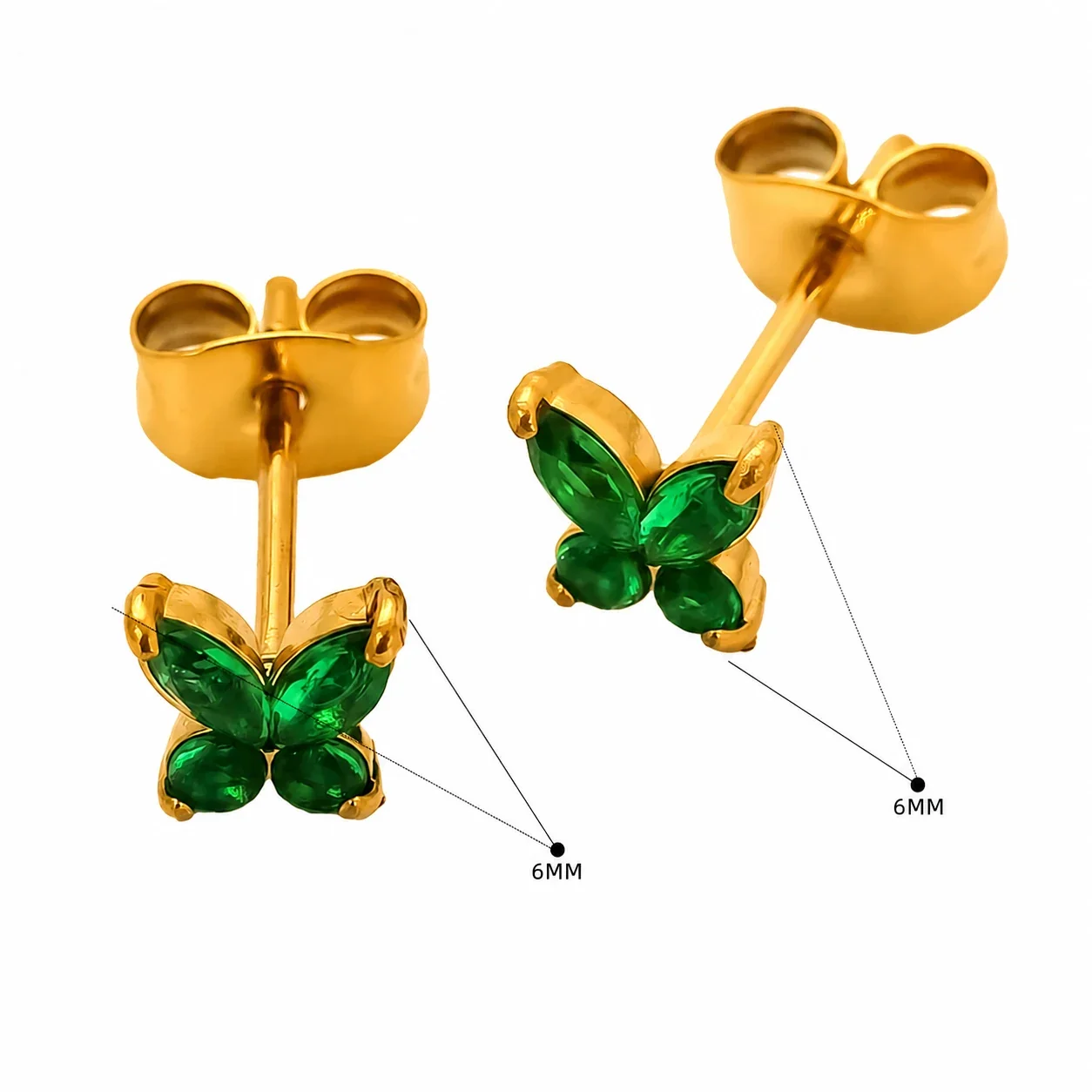 Petite Gold-Tone Marquise CZ Butterfly Stud Earrings - Green