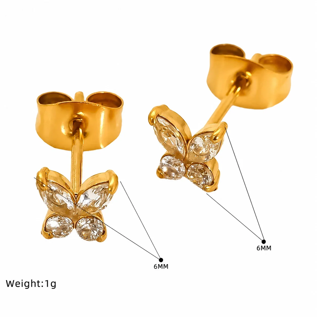 Petite Gold-Tone Marquise CZ Butterfly Stud Earrings - Clear