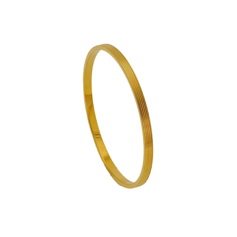 Refined Gold-Plated Ribbed Edge Stainless Steel Bangle