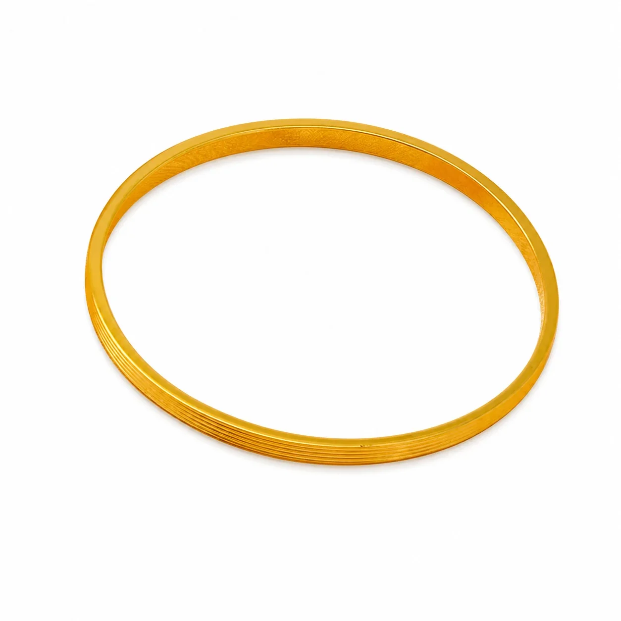 Refined Gold-Plated Ribbed Edge Stainless Steel Bangle