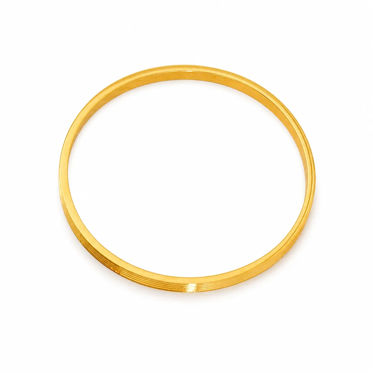 Refined Gold-Plated Ribbed Edge Stainless Steel Bangle