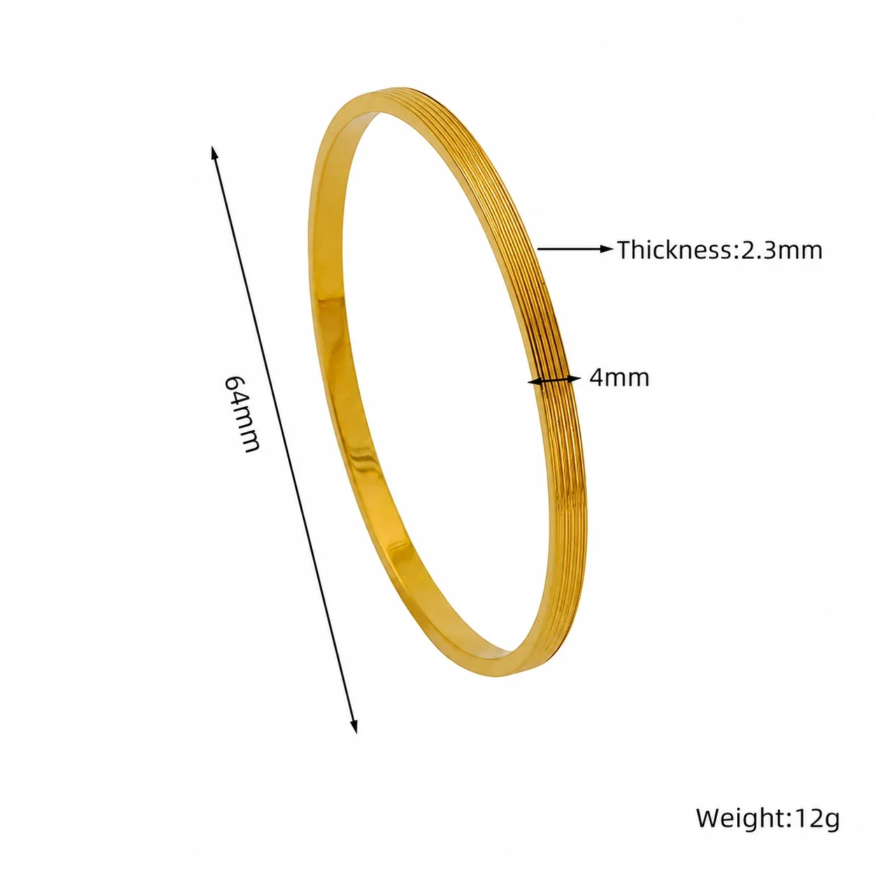 Refined Gold-Plated Ribbed Edge Stainless Steel Bangle - Gold