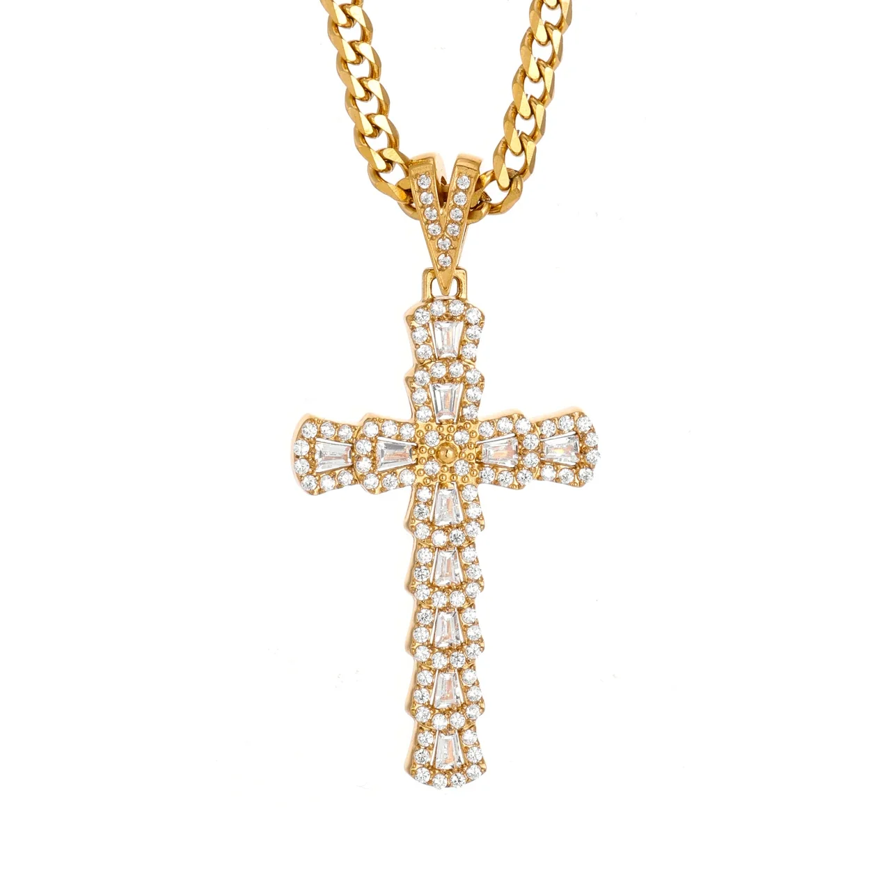 Bold 316 Stainless Steel Pavé Cross Pendant Necklace