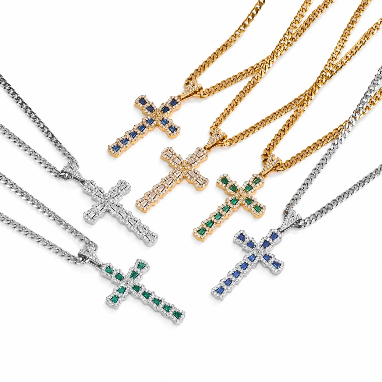 Bold 316 Stainless Steel Pavé Cross Pendant Necklace